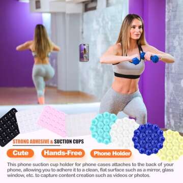 2Pcs Silicone Suction Phone Case Adhesive Mount, Anti-Slip Hands-Free Phone Holder, Sticky Phone Grip Compatible with iPhone and Android Cases for Tiktok Videos and Selfies, Light Pink & Transparent