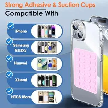 2Pcs Silicone Suction Phone Case Adhesive Mount, Anti-Slip Hands-Free Phone Holder, Sticky Phone Grip Compatible with iPhone and Android Cases for Tiktok Videos and Selfies, Light Pink & Transparent