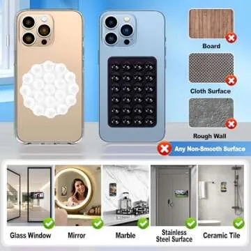 2Pcs Silicone Suction Phone Case Adhesive Mount, Anti-Slip Hands-Free Phone Holder, Sticky Phone Grip Compatible with iPhone and Android Cases for Tiktok Videos and Selfies, Light Pink & Transparent