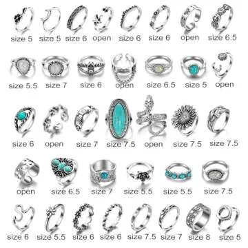 KISS WIFE Cool Rings Set for Women, Vintage Silver Punk Rings Bulk, Gothic Chunky Knuckle Emo Stackable Finger Ring Pack (Bohemian)
