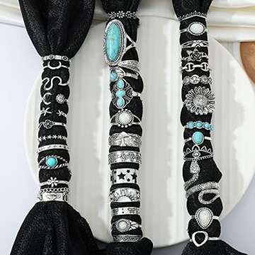 KISS WIFE Cool Rings Set for Women, Vintage Silver Punk Rings Bulk, Gothic Chunky Knuckle Emo Stackable Finger Ring Pack (Bohemian)