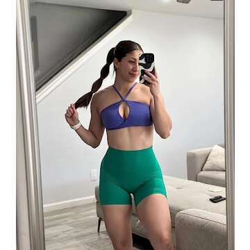 Aoxjox Trinity Workout Biker Shorts for Women Tummy Control High Waisted Exercise Athletic Gym Running Yoga Short 6" (Parakeet Green, Medium)