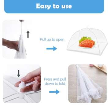 Omont Mesh Food Covers for Outside: 3 Pack 17"x17" Large Pop-Up Food Tents Umbrella Net for Outdoors, Picnic, Screen, BBQ，Reusable and Collapsible