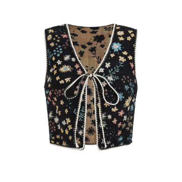 GORGLITTER Women's Tie Front Sweater Vest Tops Fashion Casual Trendy Crochet Sleeveless Cardigan Wes...