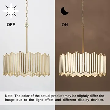 Durent Lighting Gold Drum Chandelier 4-Light Modern Drum Pendant Lighting Fixture with Cream Glass Shade, 16” Round Ceiling Hanging Light for Bedroom Dining Room Kitchen Foyer Entryway Living Room