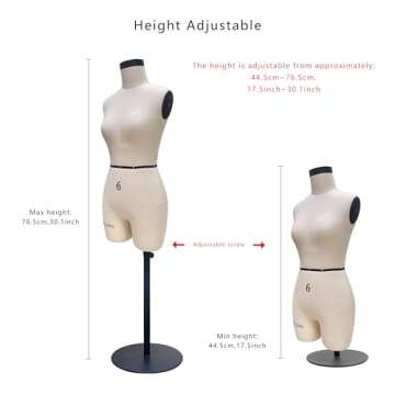 DE-LIANG Half Scale Dress Form（Not Adult Full Size） 1:2 Miniature Sewing Half Size Mannequin Not Fully Pinable Dressmaker Dummy 43cm Body Height Female Torso Tailor Model for Draping Beige