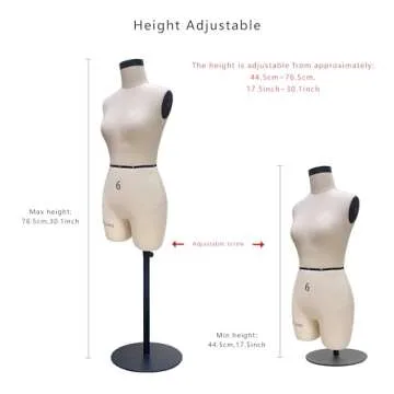 DE-LIANG Half Scale Dress Form（Not Adult Full Size） 1:2 Miniature Sewing Half Size Mannequin Not Fully Pinable Dressmaker Dummy 43cm Body Height Female Torso Tailor Model for Draping Beige