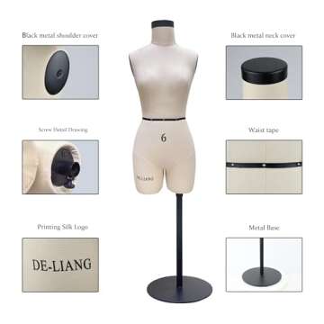 DE-LIANG Half Scale Dress Form（Not Adult Full Size） 1:2 Miniature Sewing Half Size Mannequin Not Fully Pinable Dressmaker Dummy 43cm Body Height Female Torso Tailor Model for Draping Beige