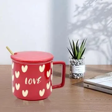 15 oz Heart Mug with Lid and Spoon for Valentine's Day