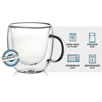 Mugs 5 oz Glass Espresso Cup Set of 2 - Double Wall Insulated Clear Coffee Mugs With Handle & Suspended Base Design - Thick Expresso Coffee Cups For Americano, Lattes, Tea, Cappuccinos, and More