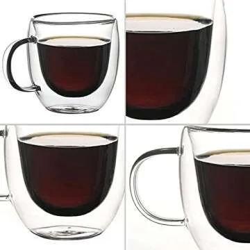 Mugs 5 oz Glass Espresso Cup Set of 2 - Double Wall Insulated Clear Coffee Mugs With Handle & Suspended Base Design - Thick Expresso Coffee Cups For Americano, Lattes, Tea, Cappuccinos, and More