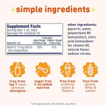 Enfamil Baby Vitamin D-Vi-Sol Liquid Vitamin D Drops, Supports Strong Teeth & Bone Development, 50mL...