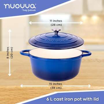 Cast Iron Dutch Oven with Lid – Non-Stick Ovenproof Enamelled Casserole Pot, Oven Safe up to 500°...