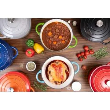 Cast Iron Dutch Oven with Lid – Non-Stick Ovenproof Enamelled Casserole Pot, Oven Safe up to 500° F – Sturdy Dutch Oven Cookware – Dark Blue, 6.4-Quart, 28cm – by Nuovva