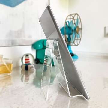 Elimons 6 Pack Large Acrylic Book Stand Clear Acrylic Display Easel Holder for Displaying Picture Albums, Books, Music Sheets, Notebooks, Artworks,CDs, etc. (Clear-6 Pack, Large)