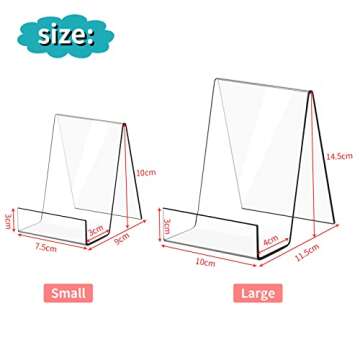 Elimons 6 Pack Large Acrylic Book Stand Clear Acrylic Display Easel Holder for Displaying Picture Albums, Books, Music Sheets, Notebooks, Artworks,CDs, etc. (Clear-6 Pack, Large)