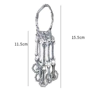 YERTTER Women Vintage Skull Fingers Metal Skeleton Bracelet Ring Hip Hop Street Dancing Cosplay Wristband for Halloween and Special Festival (Vintage silver)