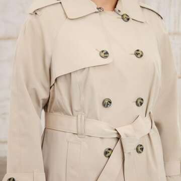 London Fog Women's Double-Breasted 3/4 Length Belted Trench Coat, Stone, L Large