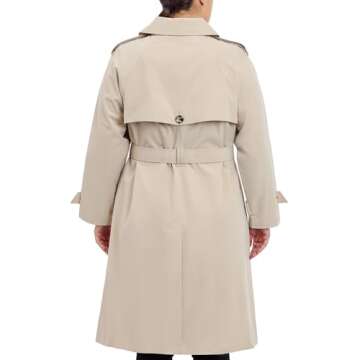 London Fog Women's Double-Breasted 3/4 Length Belted Trench Coat, Stone, L Large