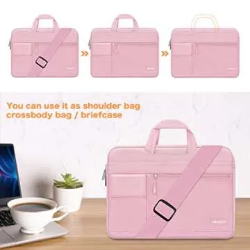 MOSISO Laptop Shoulder Bag Compatible with MacBook Air/Pro,13-13.3 inch Notebook,Compatible with MacBook Pro 14 inch M3 M2 M1 Pro Max 2023-2021,Polyester Flapover Briefcase Sleeve Case, Pink