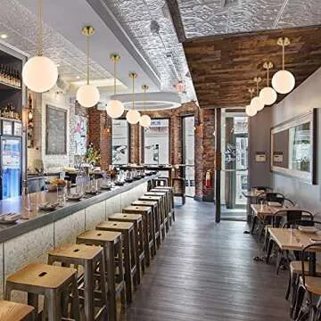 BAODEN Modern Globe Pendant Light 1-Light Mid Century Chandelier Large 7.87” White Globe Glass Shade Brushed Brass Finished Hanging Light Fixture for Kitchen Island (Gold)