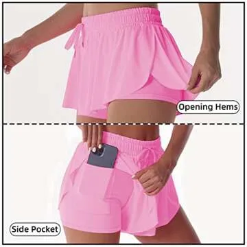 Flowy Athletic Shorts for Women Running Tennis Butterfly Shorts Girls 2-in-1 Double Layer Quick-Drying Comfy Shorts (Rose Pink, Small)