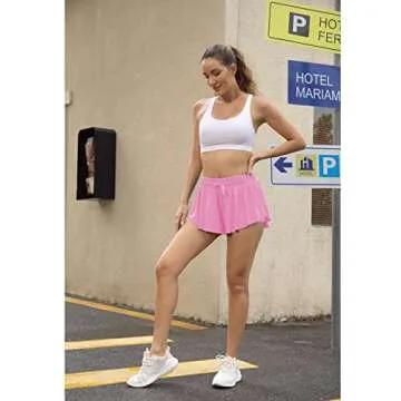 Flowy Athletic Shorts for Women Running Tennis Butterfly Shorts Girls 2-in-1 Double Layer Quick-Drying Comfy Shorts (Rose Pink, Small)