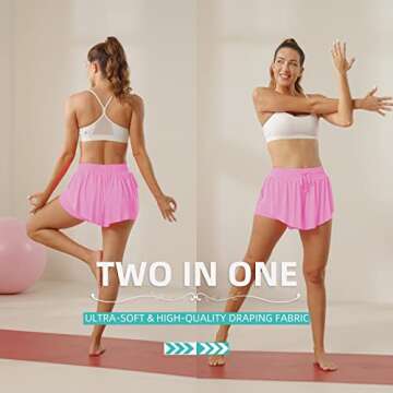 Flowy Athletic Shorts for Women Running Tennis Butterfly Shorts Girls 2-in-1 Double Layer Quick-Drying Comfy Shorts (Rose Pink, Small)