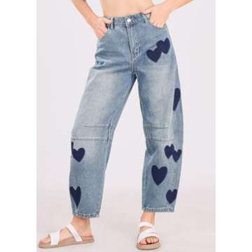 CHARTOU Y2k Barrel Jeans Women Wide Leg Jeans Baggy Distressed Printed Boyfriend Horseshoe Jeans Den...