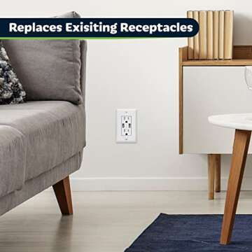 TOPGREENER 3.6A USB Wall Outlet Charger(Upgraded), 15A Duplex Tamper-Resistant Receptacles Plug, Charging Power Outlet with USB Ports, Electrical USB Socket, UL Listed, TU2153A-6PCS, White, 6 Pack