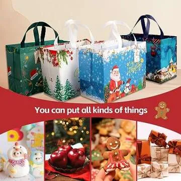 18Pcs Christmas Gift Bags with Gift Tags, Large Gift Bags Reusable Shopping Bags have Santa Claus Christmas tree snowman "Merry Christmas" ​Pattern of Gift Bag for Christmas Party, Christmas Surprise