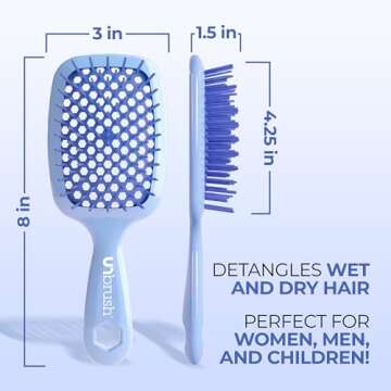 FHI Heat UNbrush Detangling Brush for Pain-Free Brushing on All Wet or Dry Hair Types — Durable DuoFlex Anti-Static Bristles, Lightweight Handle, Vented Hair Brush, Periwinkle Light Blue