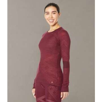 Smartwool Women's Intraknit Thermal Merino Wool Base Layer Crew (Slim Fit), Black Cherry, Medium