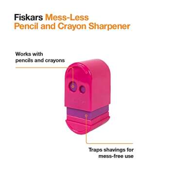 Fiskars Squeeze Sharpener for Kids 5+ - Crayon and Pencil Sharpener - Back to School Supplies - Color May Vary