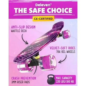 Deleven 22" Skateboard with Bright LED Wheels, Skate Tool, ABEC 7 Bearings - for Kids Beginners Adults