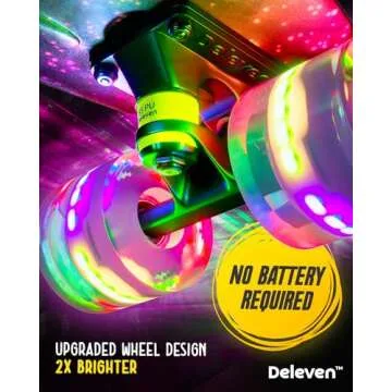Deleven 22" Skateboard with Bright LED Wheels, Skate Tool, ABEC 7 Bearings - for Kids Beginners Adults