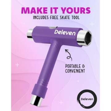 Deleven 22" Skateboard with Bright LED Wheels, Skate Tool, ABEC 7 Bearings - for Kids Beginners Adults