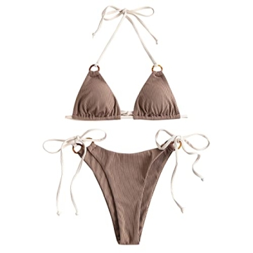 Stylish ZAFUL Women's Ribbed O Ring Bikini Swimwear Online