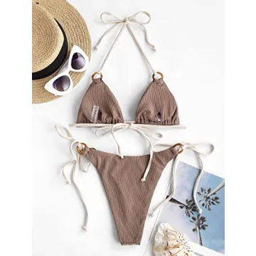 Stylish ZAFUL Women's Ribbed O Ring Bikini Swimwear Online