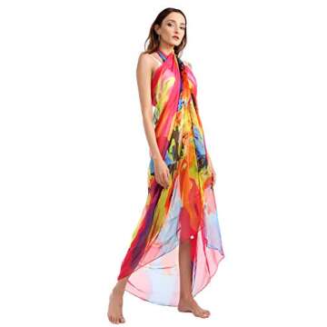 MissShorthair Womens Chiffon Beach Pareos Sarong Sheer Swimsuit Cover Ups Swimwear Bikini Wrap,Vibrant Red