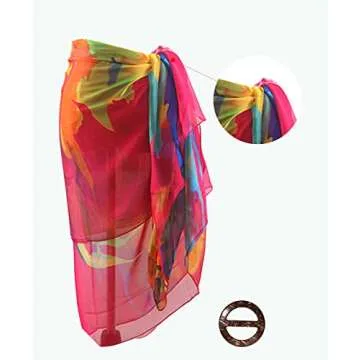 MissShorthair Womens Chiffon Beach Pareos Sarong Sheer Swimsuit Cover Ups Swimwear Bikini Wrap,Vibrant Red