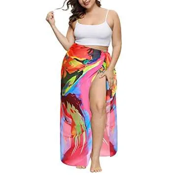 MissShorthair Womens Chiffon Beach Pareos Sarong Sheer Swimsuit Cover Ups Swimwear Bikini Wrap,Vibrant Red