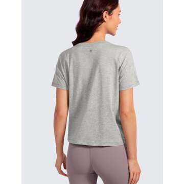 CRZ YOGA Pima Cotton Short Sleeve Workout Tops for Women Loose Basic T-Shirts Athletic Gym Casual Sh...