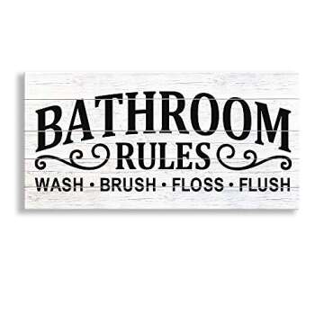 Kas Home Vintage Bath Canvas Wall Art Decor | Rustic Bathroom Rules Prints Signs Framed