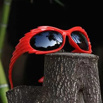 kimorn Wrap Around Sunglasses Womens men Swift Oval Trendy Futuristic Sport Shades Y2K Sun Glasses K1422 (Red Frame Black Lens)