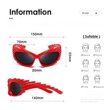 kimorn Wrap Around Sunglasses Womens men Swift Oval Trendy Futuristic Sport Shades Y2K Sun Glasses K1422 (Red Frame Black Lens)