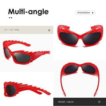 kimorn Wrap Around Sunglasses Womens men Swift Oval Trendy Futuristic Sport Shades Y2K Sun Glasses K1422 (Red Frame Black Lens)