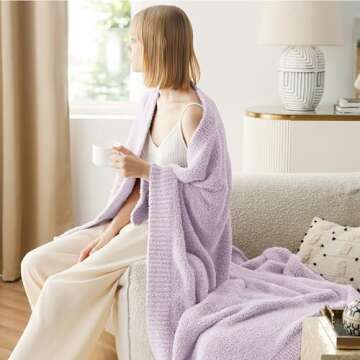 Bedsure Knit Throw Blanket for Couch - Super Soft, Cozy & Warm Fluffy Blanket, Breathable, Lightweight for Bed & Sofa, Purple, 50x60 Inches