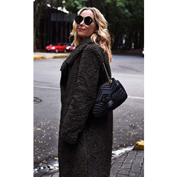 Angashion Women's Fuzzy Fleece Lapel Open Front Long Cardigan Coat Faux Fur Warm Winter Outwear Jackets Black S