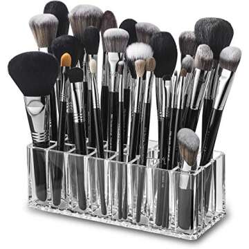 byAlegory (Set Of 2) Acrylic Makeup Brush Organizer 24 Space Storage w/Deep Slots For Cosmetic Beauty Brushes Refillable Container - Clear